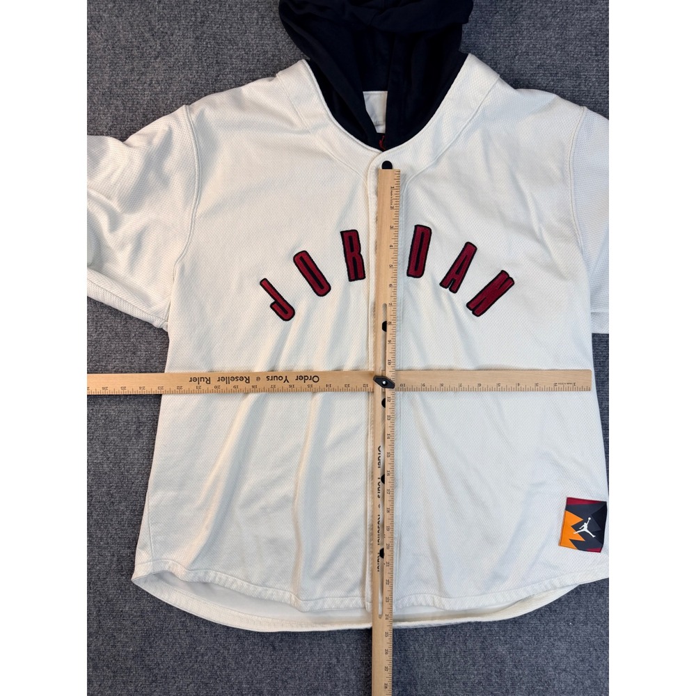 Jordan Mens XXL White Black Hooded Baseball Jersey Mesh Snap Front Shacket June - Picture 6 of 8